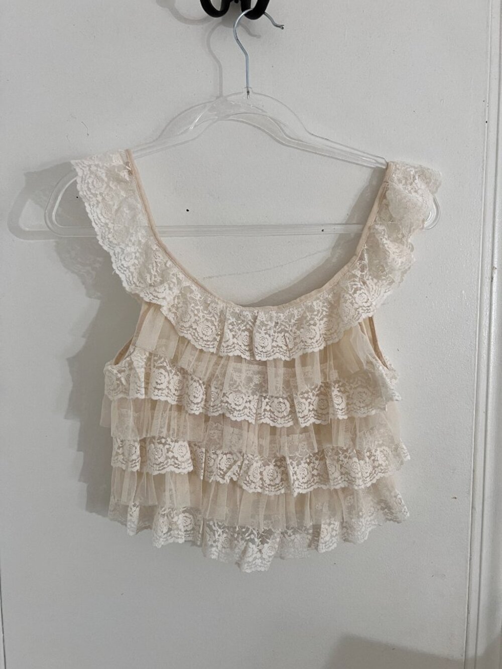 Zara Ecru Ruffled Lace Top Size XS - Picture 6 of 10
